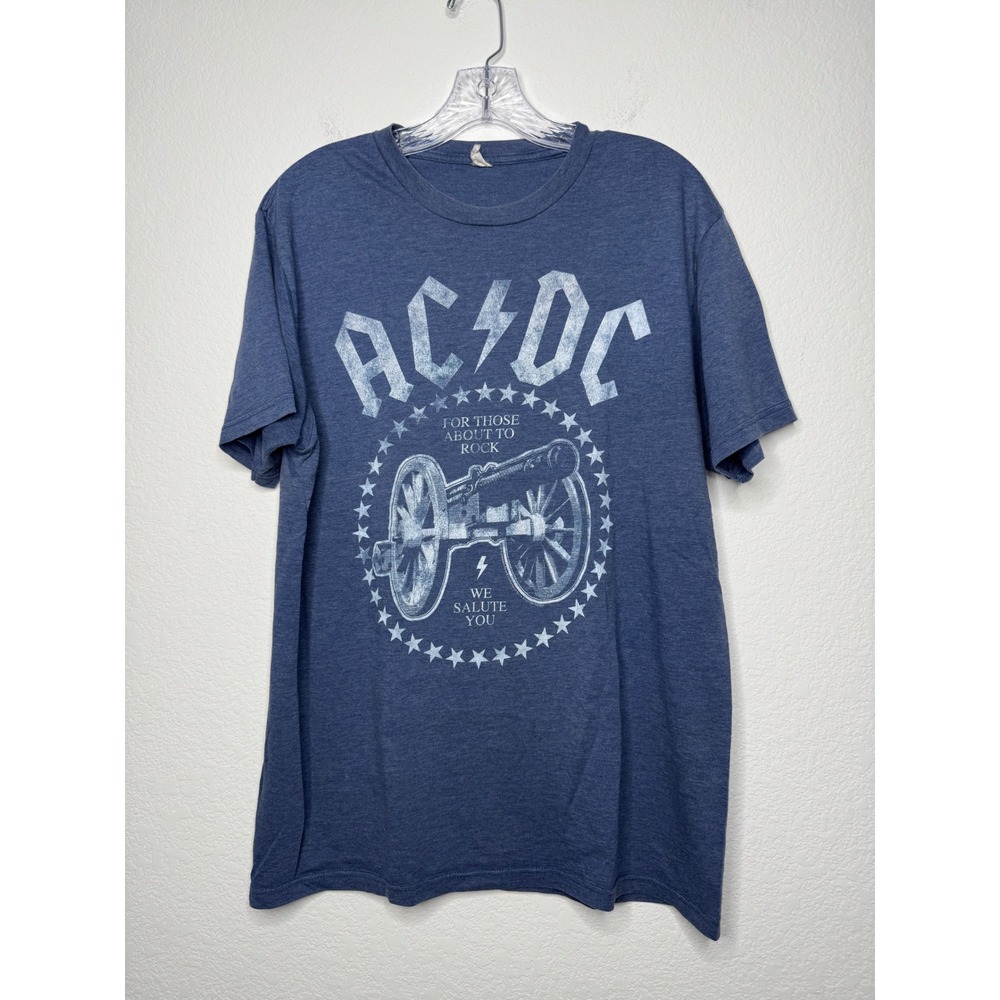 ACDC For Those About To Rock Cannon‎ Graphic T-Shirt Mens Size L Blue Band Tee